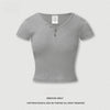 BE Women's Summer Slim Top Button V-Neck Shoulder Short Sleeve T-Shirt