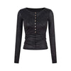 UNBDNS Lace Stitching Henry Neck Slim Sleeve T-Shirt
