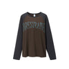 Vintage Washed Contrasting Shoulder Sleeves T-shirt Long Sleeves