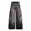 Niche high street ink splashing tie-dye ripped wide-leg denim trousers
