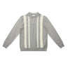 Vertical Stripe Contrast Jacquard Casual Loose Polo Knitted Sweater Sweater