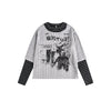 STAFFPICK Street Hand-painted Graffiti Print Long-sleeved T-shirt Loose Fake Two Pieces