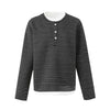 WHOLATE Striped Henley Shirt Fake Two-piece Hem-spliced Long-sleeved Top