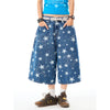 Jimmy The Crew  Retro Star-printed Denim Loose Straight Wide-leg Shorts