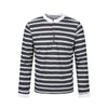 Thin Knitted Textured Long Sleeve T-Shirt with Thick and Horizontal Stripes Contrasting Collar Edge Henry Collar