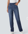 JimmyTheCrew Women's High-Waisted Straight Leg Casual Comfortable Denim Stretchy Knit Jeans