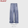 MIJKO Old Leather Lock Decorative Method Pleated Casual Trousers