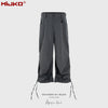 MIJKO Pleated Striped Drawstring Leggings Buckle Waist Trousers
