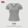 BE Women's Summer  Slim Top Deep U-Neck Short Sleeves