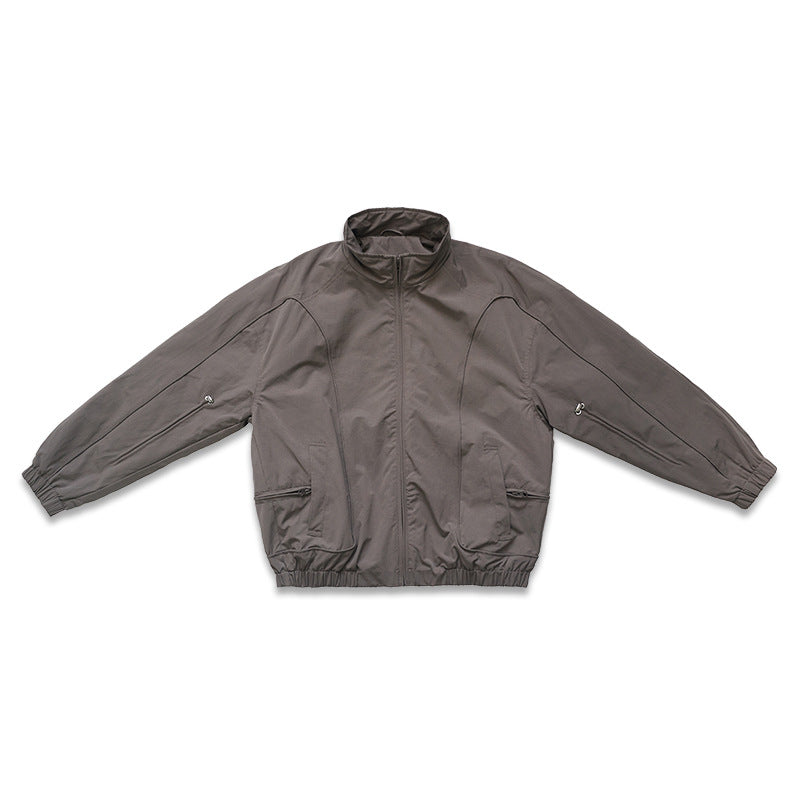 UNF Cleanfit Fleece Thick Zipper Cotton Jacket Down in gray, showcasing a loose fit and comfortable design.