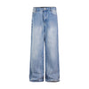 MADEEXTREME Trendy Retro Washed Whitening Design Streamline Scratches Oversize Floor Pants Jeans