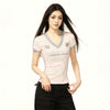 Jimmy Contrast Splicing Striped V-Neck Slim Shoulder T-Shirt