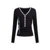 UNBDNS Retro V-neck Slim-fitting Waist Top Bottoming Shirt Long-sleeved T-shirt