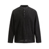 SANHOMME Vintage Henry Neck Waffle Long Sleeve T-Shirt