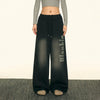 Jimmy Design Side Letter Print Drawstring Wide Leg Jeans