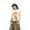 Jimmy The Crew Retro Cartoon Girl Front Shoulder Slim-fitting Versatile Short-sleeved T-shirt