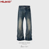MIJKO Washed Water Made Old Micro Wide Foot Laser Texture Jeans