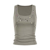 UNBDNS Button Trim U-Neck Geometric Printed Slim Sling Vest