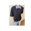 MEM Fake Two-piece Stitched Blue Plaid Polo Neck Short Sleeve T-Shirt