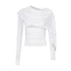 UNBDNS Floral Shawl Slanted Shoulder Slim-fitting Long-sleeved T-shirt
