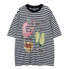 Jimmy The Crew Retro Fruit Striped Lazy Style Casual Versatile Micro Transparent Loose Short-sleeved T-shirt