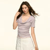 Jimmy Light Purple Swing Neck Lace Splicing Pleated Slim Sleeve