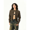 Vintage Brown Women's Slim Motorcycle Crop Suede Leather Jacket