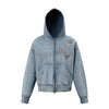 Washed and Worn Printed Design  Hooded Cardigan Sweater  Jacket