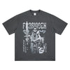 SUPER WAY Vintage Washed Skull Print Heavy Oversize Punk Short Sleeve T-Shirt