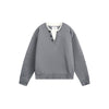 OUSWE Vintage Campus Wind Fake Two-piece Crew Neck Pullover Knitted Sweater
