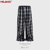 MIJKO Deconstruction and Splicing Plaid Contrasting Cat Whisker Drawstring Trousers