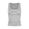 UNBDNS Button Trim U-Neck Geometric Printed Slim Sling Vest