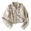 Pokiovo Napoleon Double-breasted Locomotive Lapel Skinny Short Waist Leather Jacket