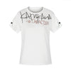 11KN Alphabet Graffiti Printed Curled Casual Crew Neck Front Shoulder Short Sleeve T-Shirt