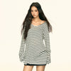 Jimmy Contrast Striped V-Neck Lazy Skinny Blouse Top