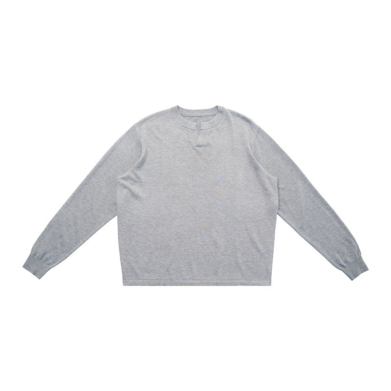 UNF Wool Micro-elastic Loose Solid Color Long Sleeve in gray with long sleeves and a classic crew neck design.