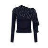 UNBDNS Floral Shawl Slanted Shoulder Slim-fitting Long-sleeved T-shirt