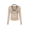 UNBDNS Leopard Print Fake Two-piece Diagonal Collar One-word Shoulder Long-sleeved T-shirt