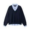 STIWAUP Youth Campus Style Fake Two Lapel Sweater