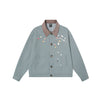TaelePlus Trendy Fun Sticker Print Contrasting Collar Tooling Jacket