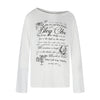 BLACKENERGY Floral Letter Print Slash Shoulder Blouse T-shirt