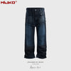 MIJKO Straight Ripped Holes Crumpled Denim Trousers
