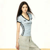 Jimmy Contrast Splicing Striped V-Neck Slim Shoulder T-Shirt