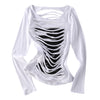 Pokiovo Retro Spice Girl Design Sense Printed Slim Skinny Hollow Design Blouse Long Sleeve