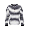 Thin Knitted Textured Long Sleeve T-Shirt with Thick and Horizontal Stripes Contrasting Collar Edge Henry Collar