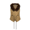 UNBDNS Vintage Fur Collar Removable Zipper Versatile Vest