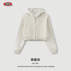 BE Women's Retro Solid Color Loose Crop Zipper Hoodie Jacket