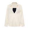 UNBDNS Button-down Waist and Thin Design V-neck Long-sleeved Shirt