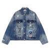 Holographic Digital Print Sequin Embroidered Hip Hop Denim Jacket