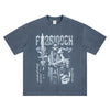 SUPER WAY Vintage Washed Skull Print Heavy Oversize Punk Short Sleeve T-Shirt